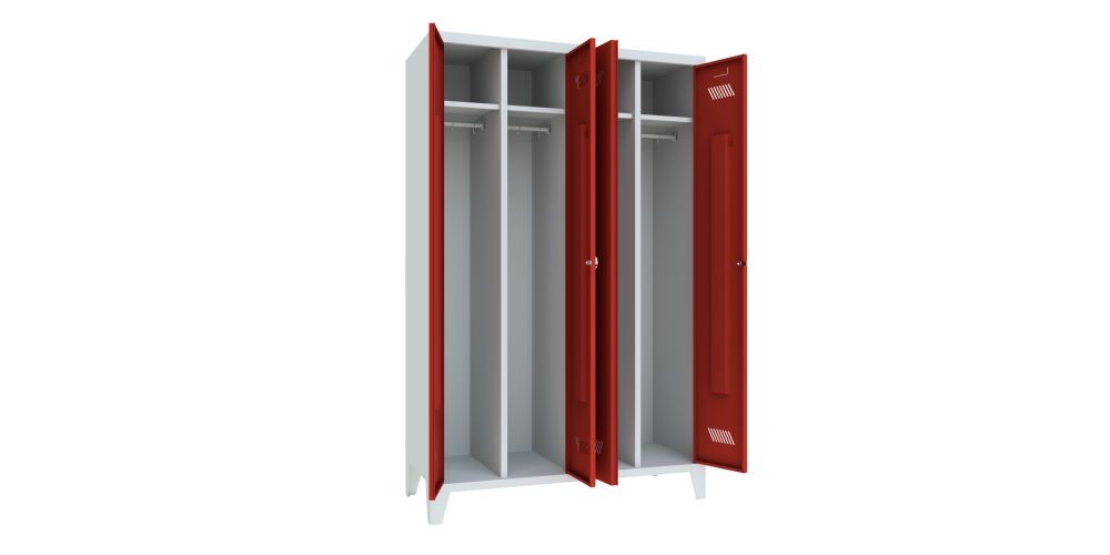 Produktbild Garderobenschrank mit Füßen, 1850x1170x500 mm, 4 Abteile, RAL 7035/3000 bild 2