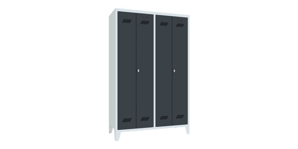 Produktbild PAVOY Garderobenschrank mit Füßen 1850x1170x500 mm 4 Abteile RAL 7035/7016