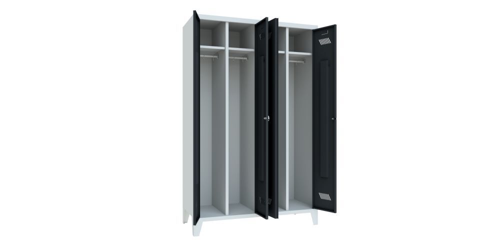 Produktbild Garderobenschrank mit Füßen, 1850x1170x500 mm, 4 Abteile, RAL 7035/7016 bild 2