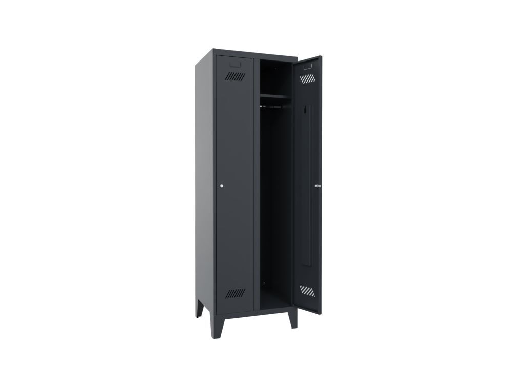 Produktbild Garderobenschrank mit Füßen, 1850x600x500 mm, 2 Abteile, RAL 7016 bild 2