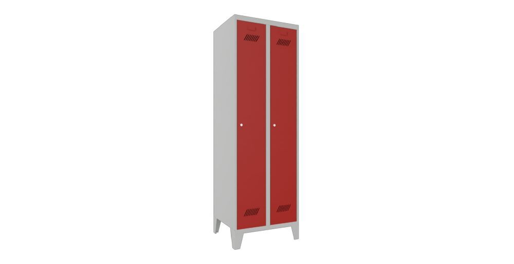 Produktbild Garderobenschrank mit Füßen, 1850x600x500 mm, 2 Abteile, RAL 7035/3000 bild 2