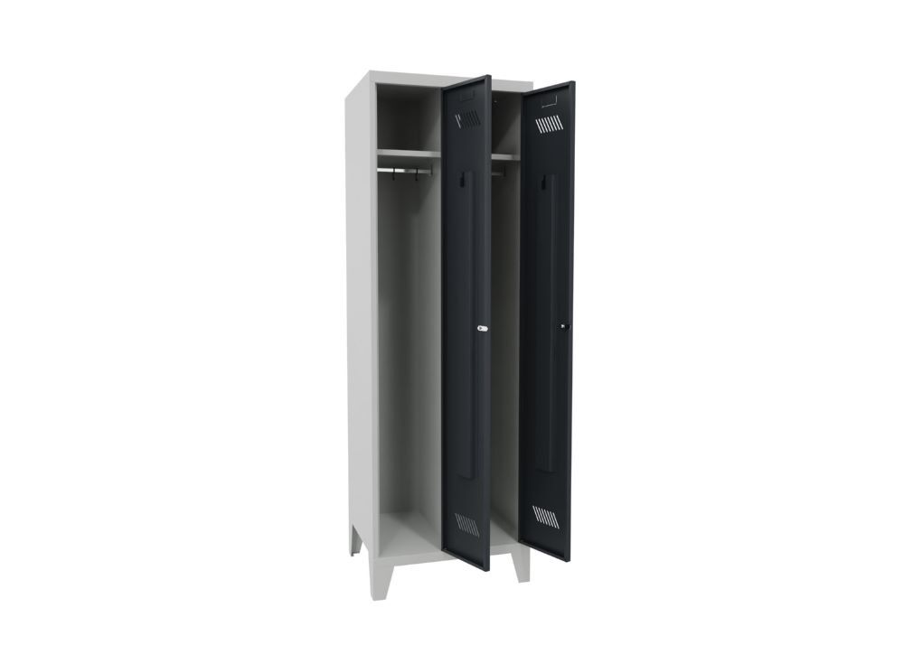 Produktbild PAVOY Garderobenschrank mit Füßen 1850x600x500 mm 2 Abteile RAL 7035/7016