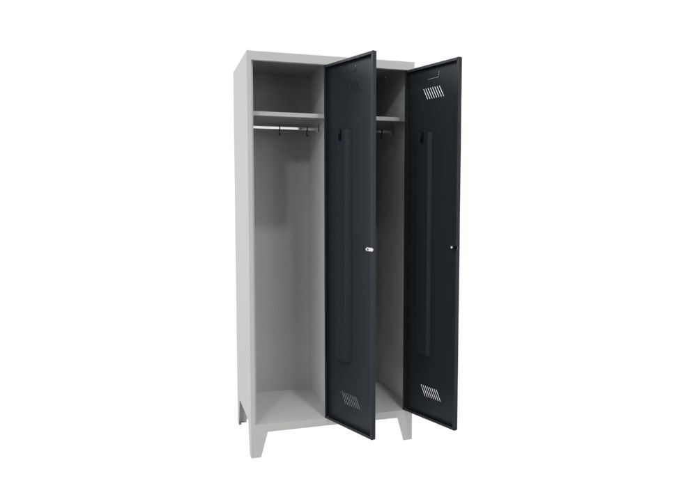 Produktbild Garderobenschrank mit Füßen, 1850x800x500 mm, 2 Abteile, RAL 7035/7016 bild 2