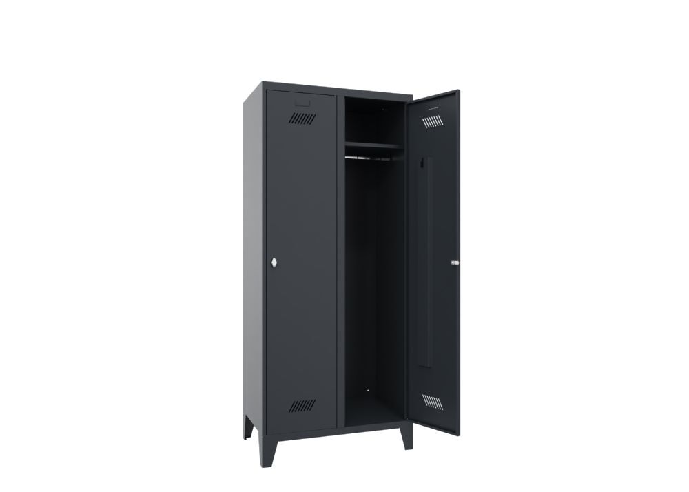 Produktbild Garderobenschrank mit Füßen, 1850x800x500 mm, 2 Abteile, RAL 7016 bild 2