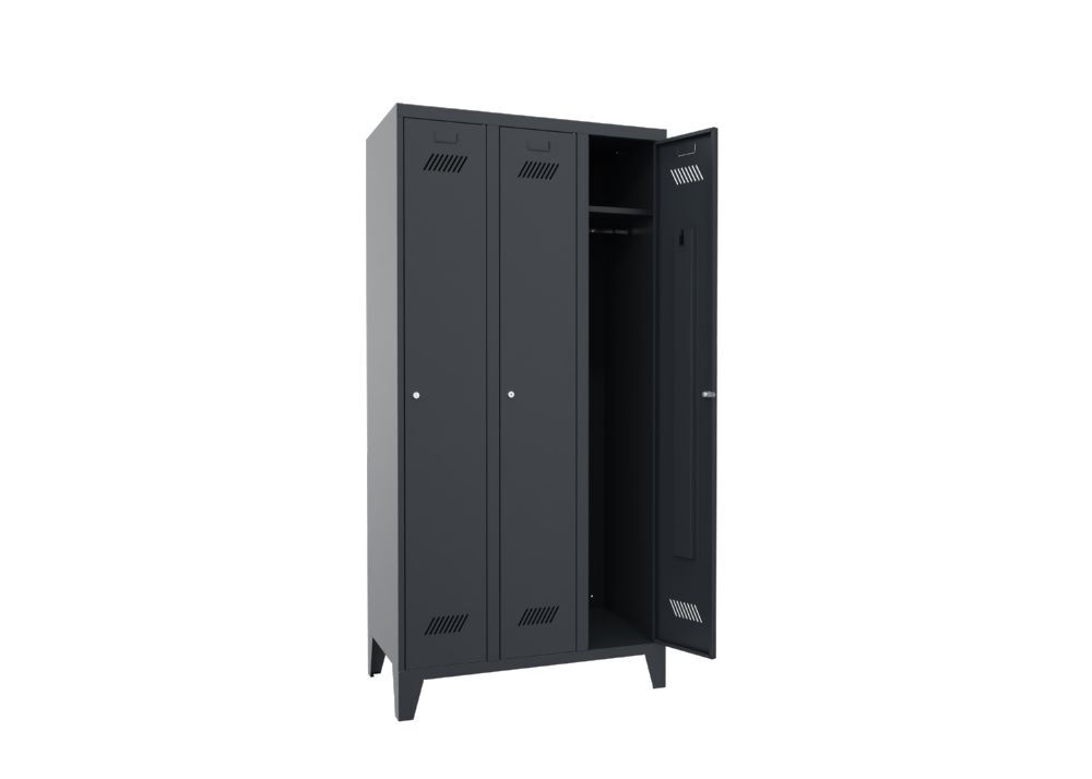Produktbild Garderobenschrank mit Füßen, 1850x900x500 mm, 3 Abteile, RAL 7016 bild 2