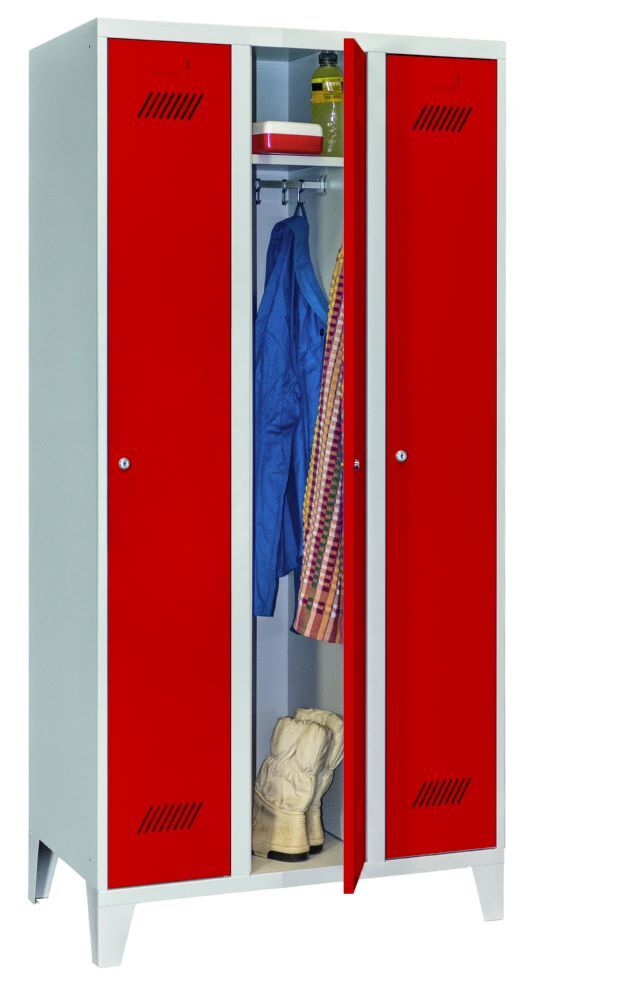 Produktbild PAVOY Garderobenschrank mit Füßen 1850x900x500 mm 3 Abteile RAL 7035/3000