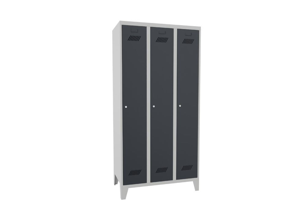 Produktbild Garderobenschrank mit Füßen, 1850x900x500 mm, 3 Abteile, RAL 7035/7016 bild 2