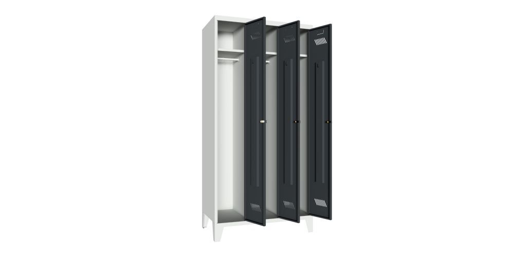 Produktbild Garderobenschrank mit Füßen, 1850x900x500 mm, 3 Abteile, RAL 7035/7016 bild 3