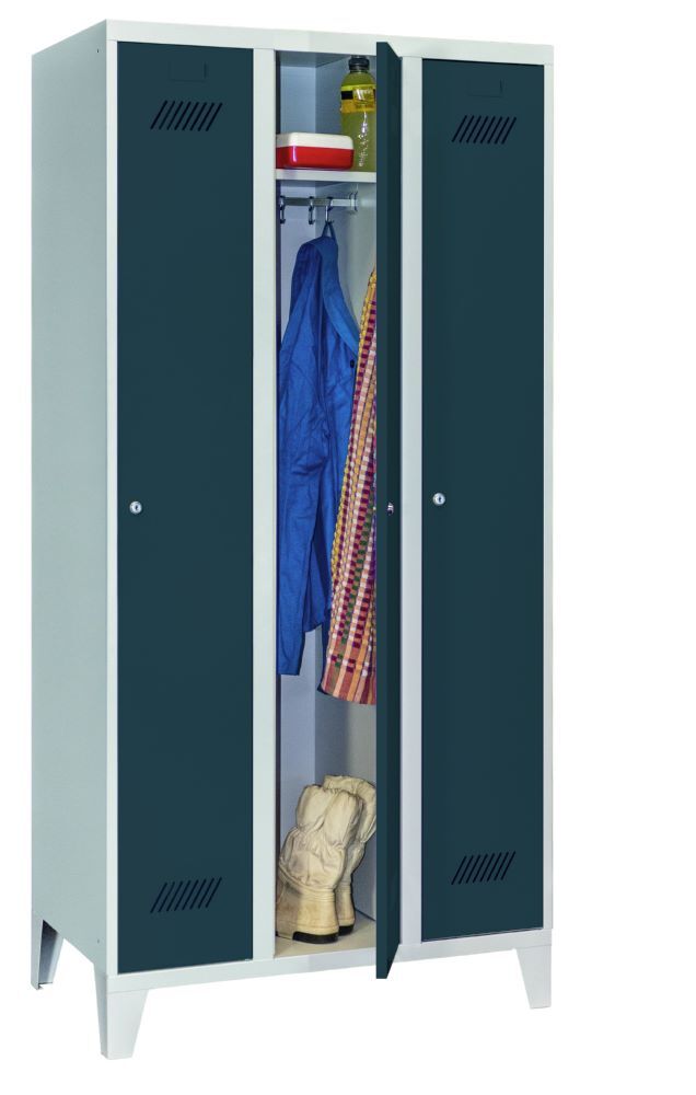 Produktbild PAVOY Garderobenschrank mit Füßen 1850x900x500 mm 3 Abteile RAL 7035/7016