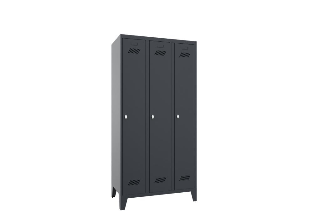Produktbild PAVOY Garderobenschrank mit Füßen 1850x900x500 mm 3 Abteile RAL 7016