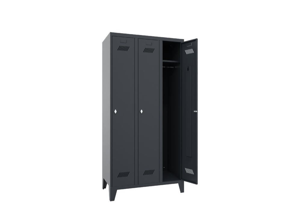 Produktbild Garderobenschrank mit Füßen, 1850x900x500 mm, 3 Abteile, RAL 7016 bild 2