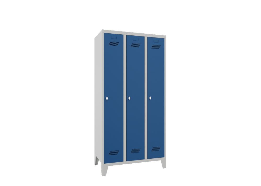 Produktbild Garderobenschrank mit Füßen, 1850x900x500 mm, 3 Abteile, RAL 7035/5010 bild 2