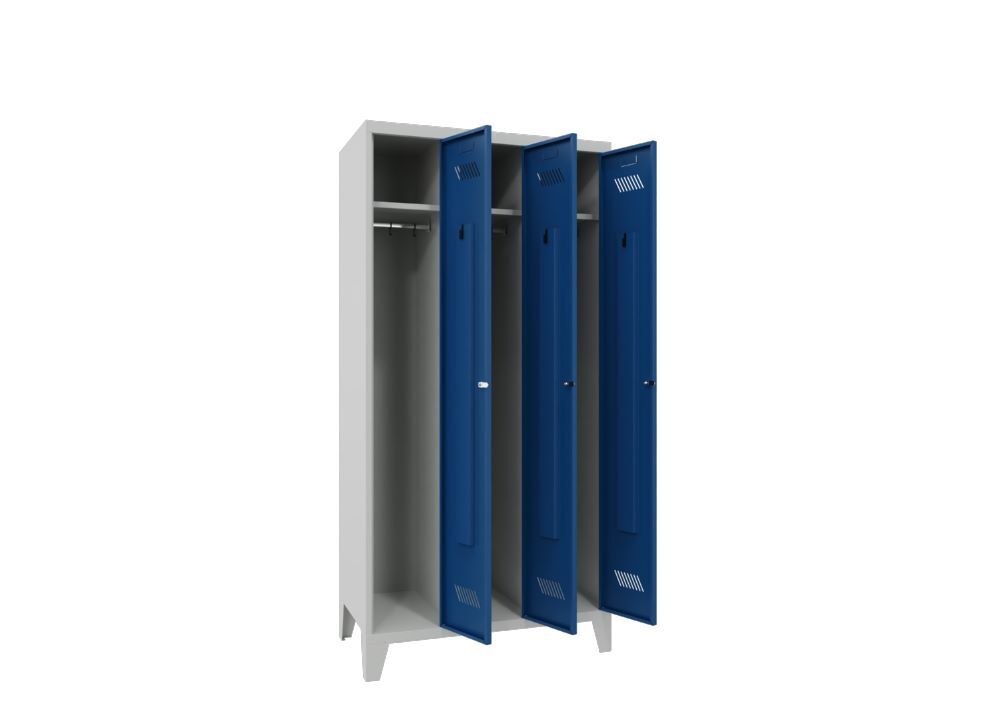 Produktbild Garderobenschrank mit Füßen, 1850x900x500 mm, 3 Abteile, RAL 7035/5010 bild 3
