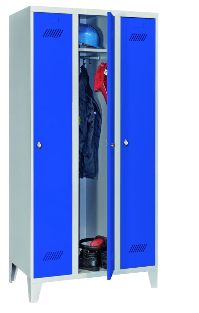 Produktbild PAVOY Garderobenschrank mit Füßen 1850x900x500 mm 3 Abteile RAL 7035/5010