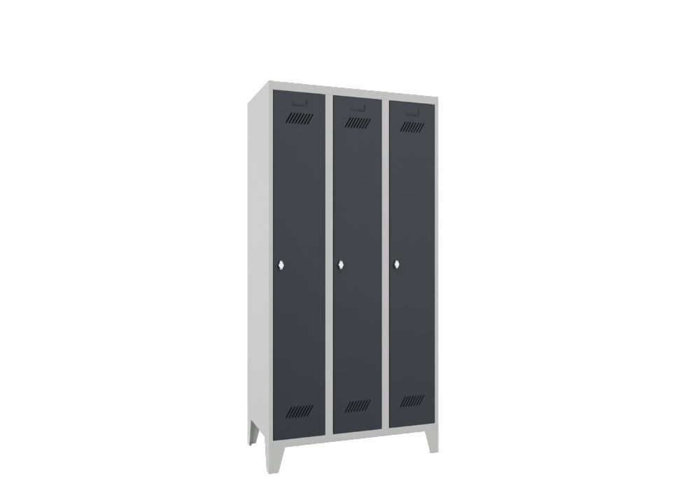 Produktbild Garderobenschrank mit Füßen, 1850x900x500 mm, 3 Abteile, RAL 7035/7016 bild 2