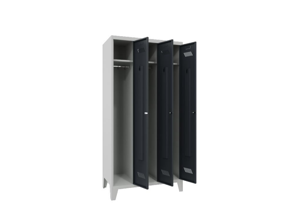 Produktbild Garderobenschrank mit Füßen, 1850x900x500 mm, 3 Abteile, RAL 7035/7016 bild 3