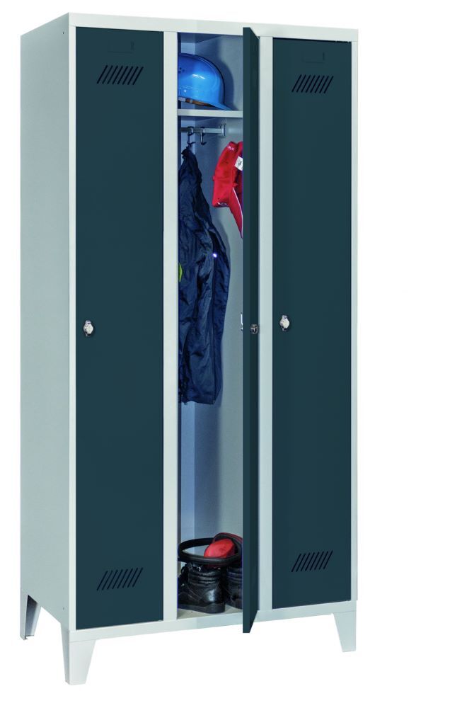 Produktbild PAVOY Garderobenschrank mit Füßen 1850x900x500 mm 3 Abteile RAL 7035/7016