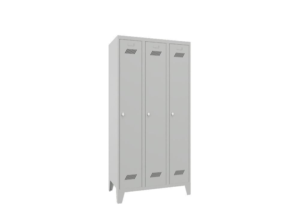 Produktbild Garderobenschrank mit Füßen, 1850x900x500 mm, 3 Abteile, RAL 7035 bild 2
