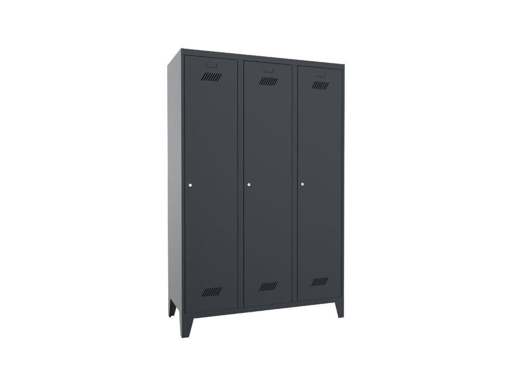Produktbild PAVOY Garderobenschrank mit Füßen 1850x1200x500 mm 3 Abteile RAL 7016