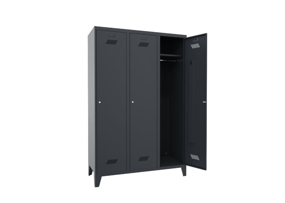 Produktbild Garderobenschrank mit Füßen, 1850x1200x500 mm, 3 Abteile, RAL 7016 bild 2