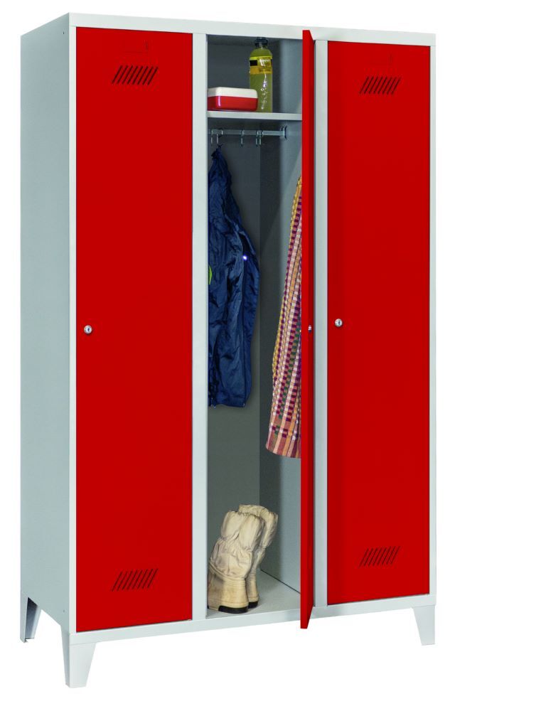Produktbild PAVOY Garderobenschrank mit Füßen 1850x1200x500 mm 3 Abteile RAL 7035/3000