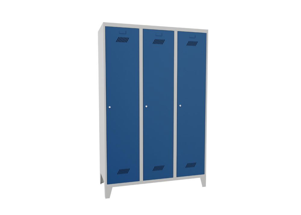 Produktbild Garderobenschrank mit Füßen, 1850x1200x500 mm, 3 Abteile, RAL 7035/5010 bild 2