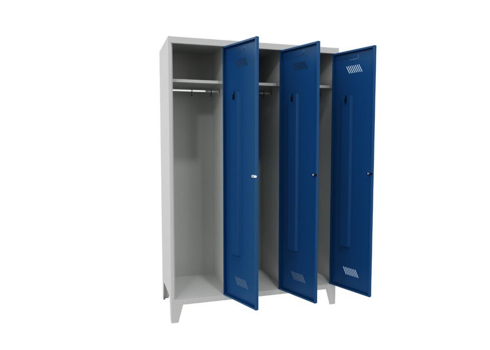 Produktbild PAVOY Garderobenschrank mit Füßen 1850x1200x500 mm 3 Abteile RAL 7035/5010