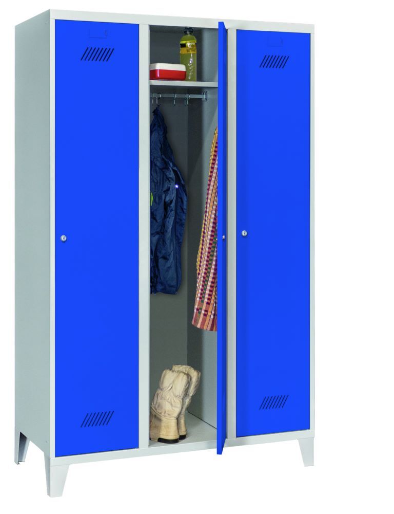 Produktbild Garderobenschrank mit Füßen, 1850x1200x500 mm, 3 Abteile, RAL 7035/5010 bild 3