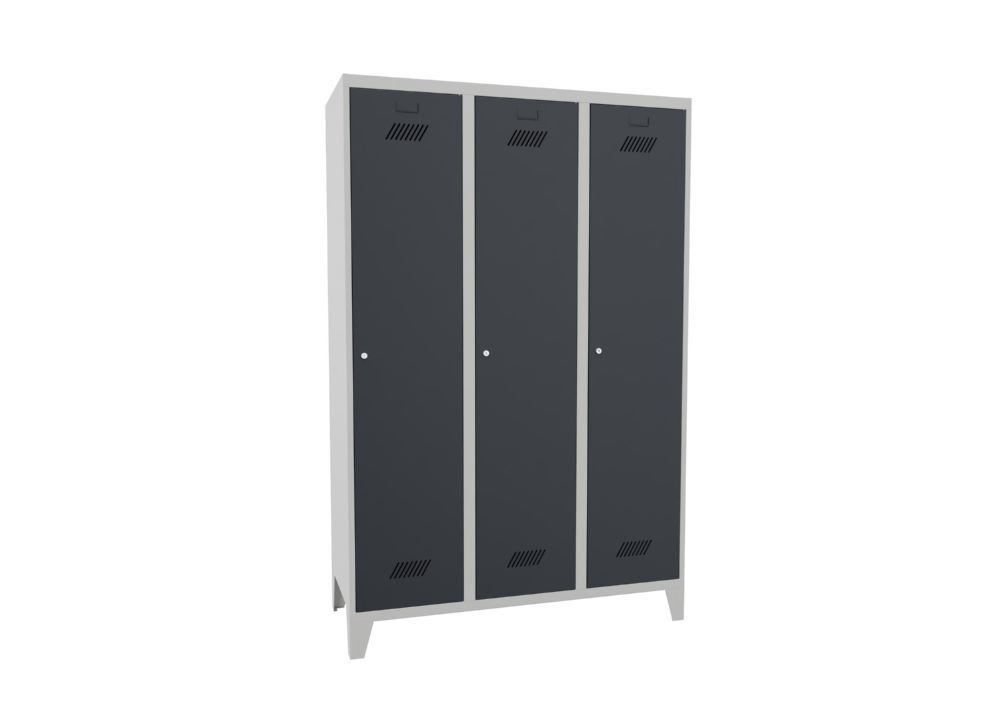 Produktbild Garderobenschrank mit Füßen, 1850x1200x500 mm, 3 Abteile, RAL 7035/7016 bild 2