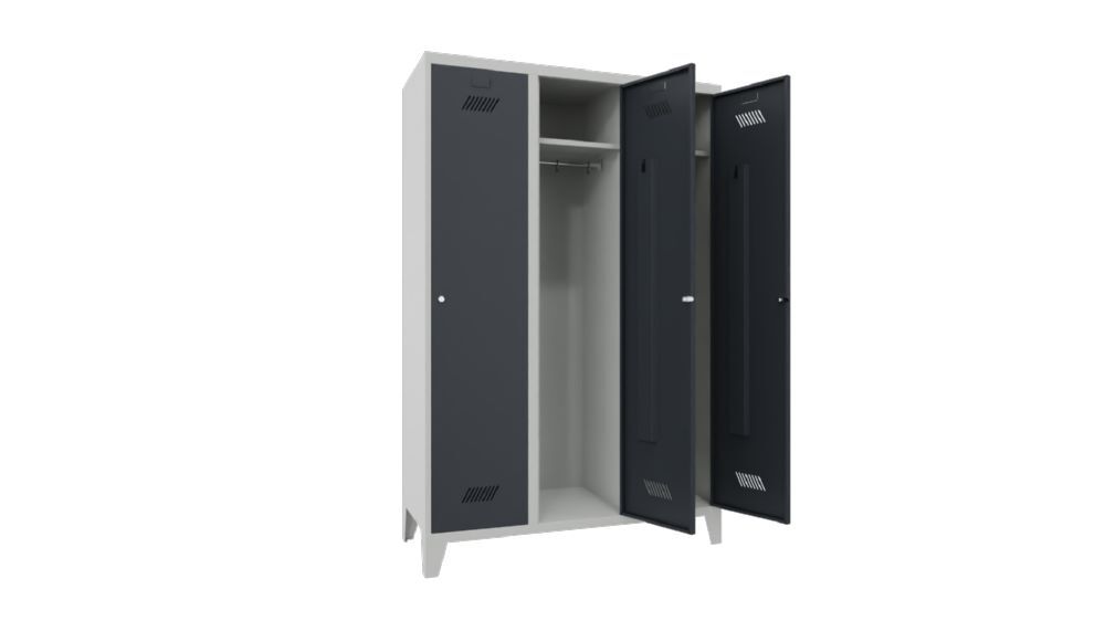 Produktbild PAVOY Garderobenschrank mit Füßen 1850x1200x500 mm 3 Abteile RAL 7035/7016