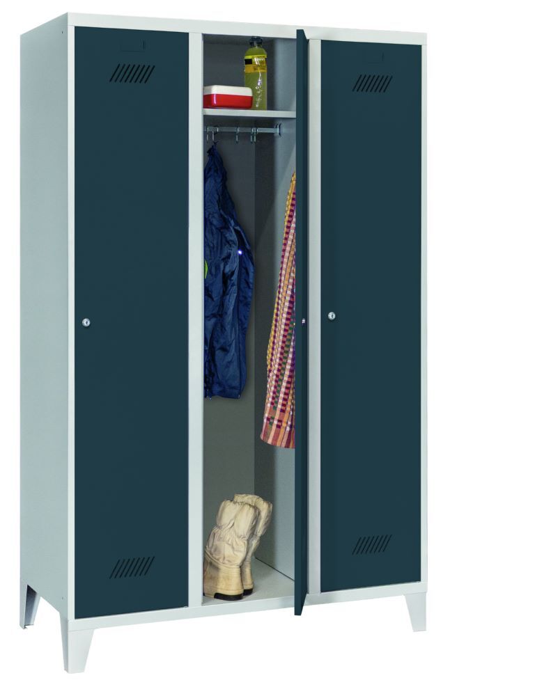 Produktbild Garderobenschrank mit Füßen, 1850x1200x500 mm, 3 Abteile, RAL 7035/7016 bild 3