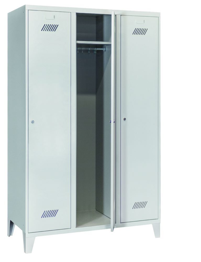 Produktbild PAVOY Garderobenschrank mit Füßen 1850x1200x500 mm 3 Abteile RAL 7035