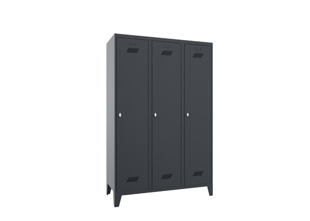 Produktbild PAVOY Garderobenschrank mit Füßen 1850x1200x500 mm 3 Abteile RAL 7016