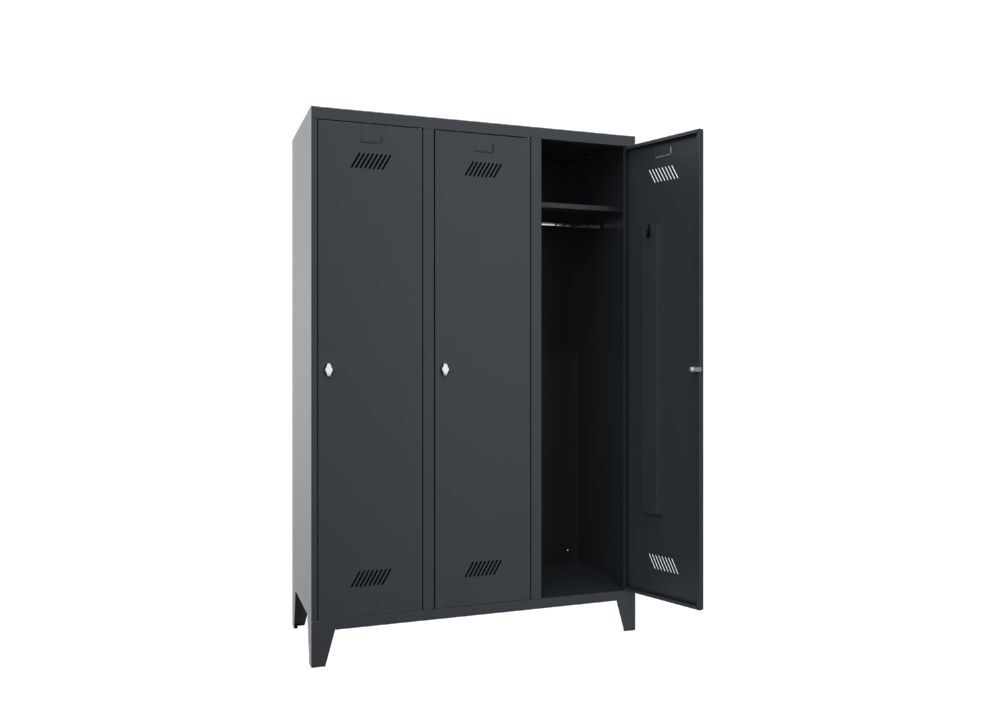 Produktbild Garderobenschrank mit Füßen, 1850x1200x500 mm, 3 Abteile, RAL 7016 bild 2