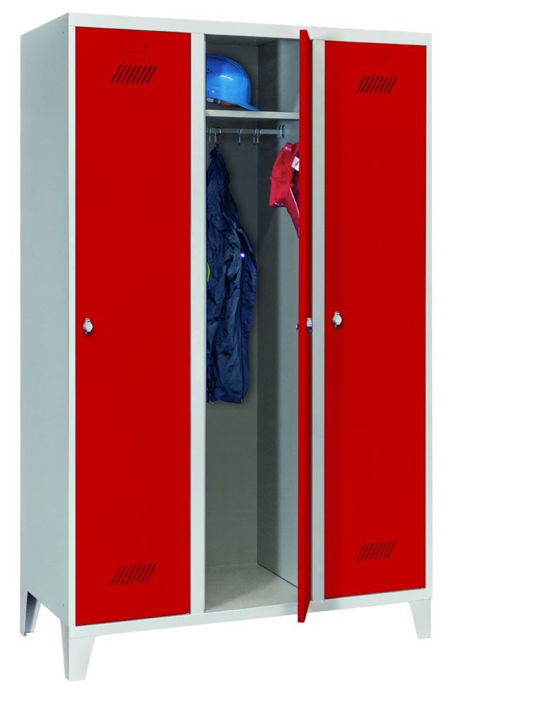 Produktbild PAVOY Garderobenschrank mit Füßen 1850x1200x500 mm 3 Abteile RAL 7035/3000