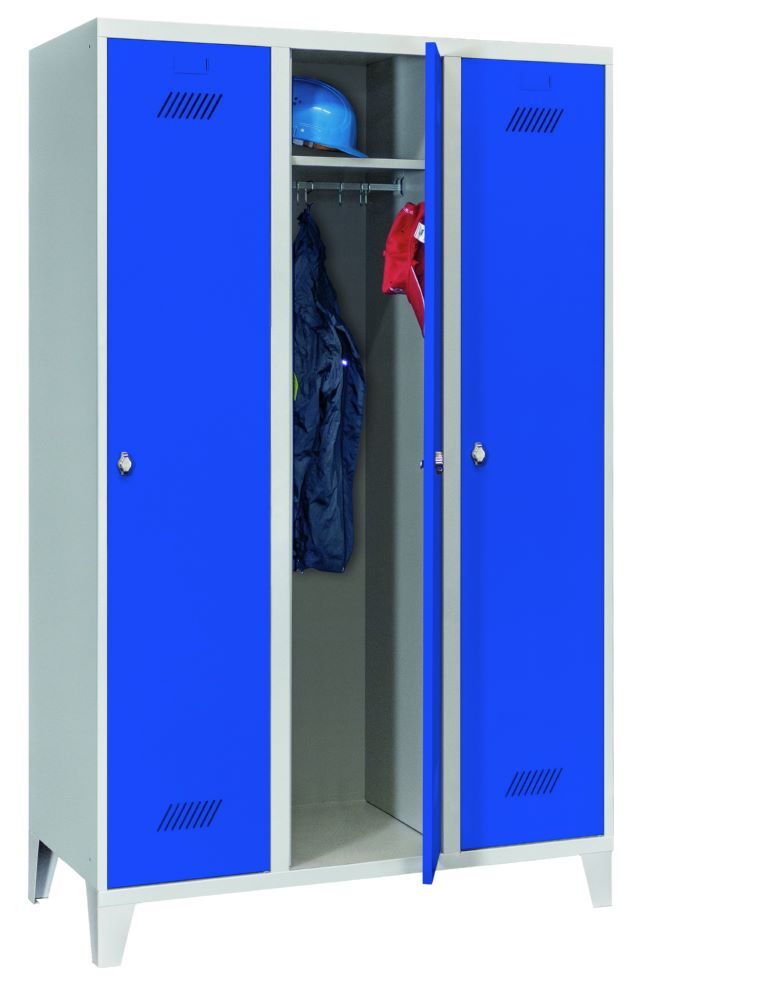 Produktbild PAVOY Garderobenschrank mit Füßen 1850x1200x500 mm 3 Abteile RAL 7035/5010