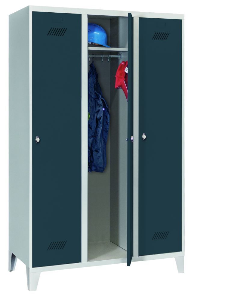 Produktbild PAVOY Garderobenschrank mit Füßen 1850x1200x500 mm 3 Abteile RAL 7035/7016