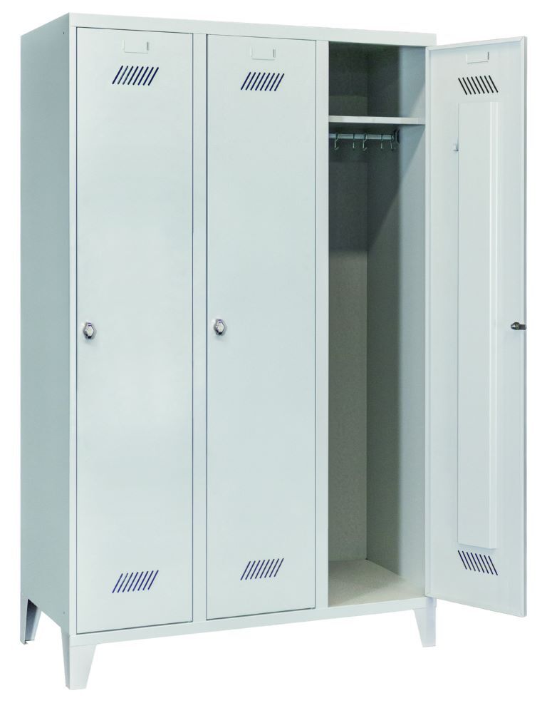 Produktbild PAVOY Garderobenschrank mit Füßen 1850x1200x500 mm 3 Abteile RAL 7035