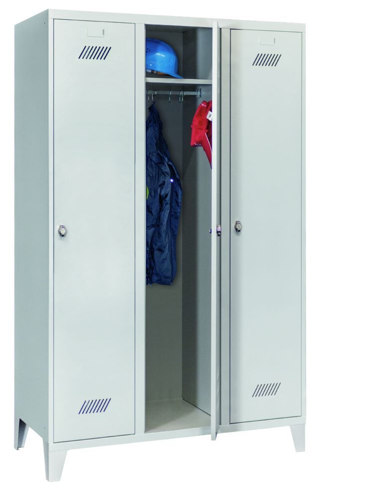 Produktbild Garderobenschrank mit Füßen, 1850x1200x500 mm, 3 Abteile, RAL 7035 bild 3