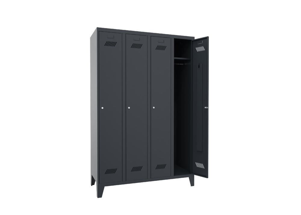Produktbild Garderobenschrank mit Füßen, 1850x1200x500 mm, 4 Abteile, RAL 7016 bild 2