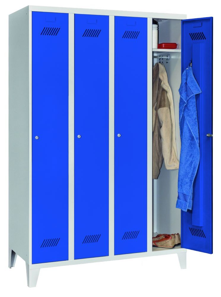 Produktbild Garderobenschrank mit Füßen, 1850x1200x500 mm, 4 Abteile, RAL 7035/5010 bild 3
