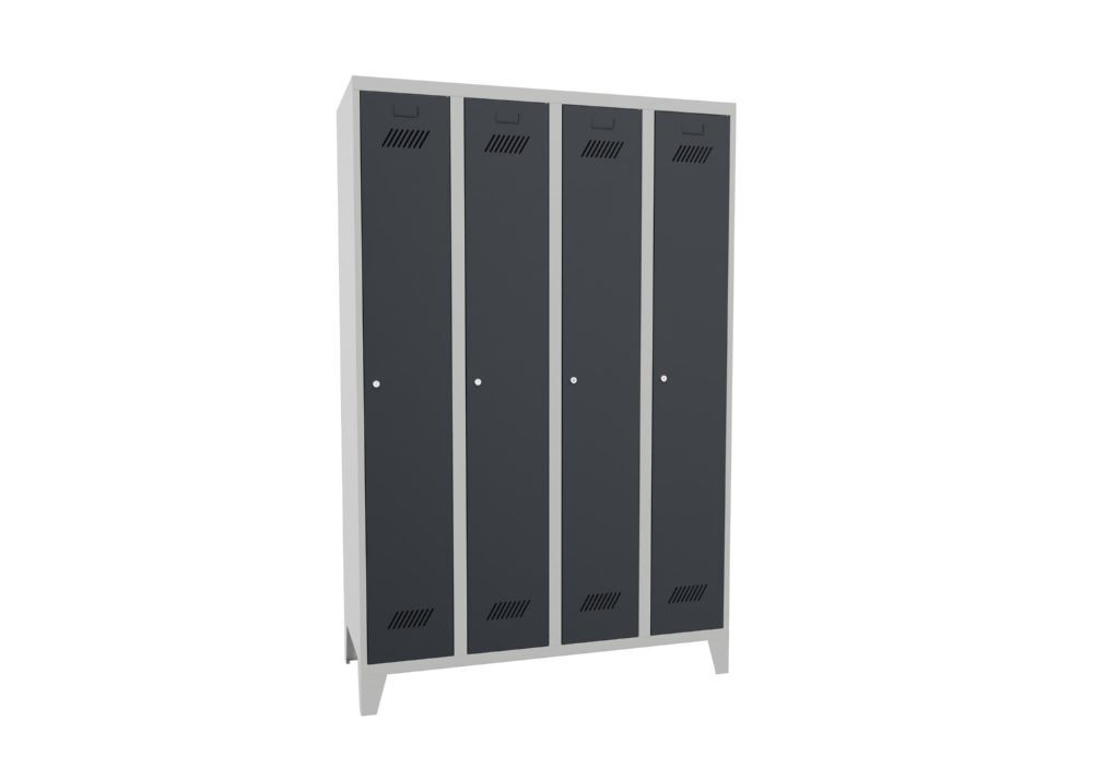 Produktbild Garderobenschrank mit Füßen, 1850x1200x500 mm, 4 Abteile, RAL 7035/7016 bild 2