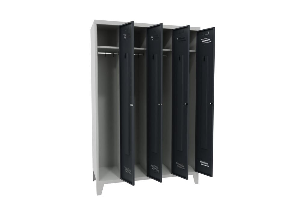 Produktbild PAVOY Garderobenschrank mit Füßen 1850x1200x500 mm 4 Abteile RAL 7035/7016