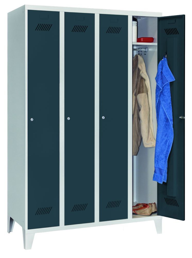 Produktbild Garderobenschrank mit Füßen, 1850x1200x500 mm, 4 Abteile, RAL 7035/7016 bild 3