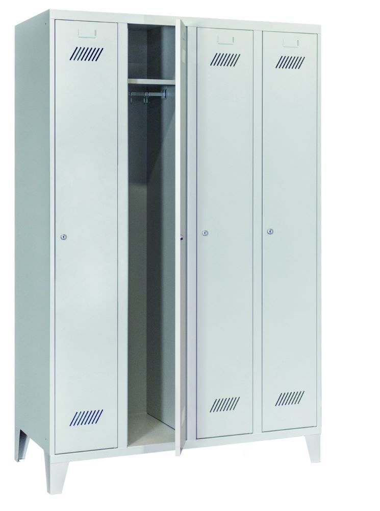 Produktbild PAVOY Garderobenschrank mit Füßen 1850x1200x500 mm 4 Abteile RAL 7035