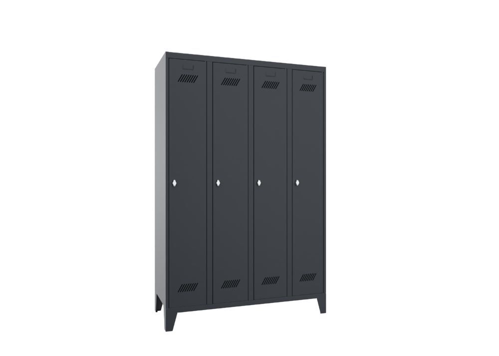 Produktbild PAVOY Garderobenschrank mit Füßen 1850x1200x500 mm 4 Abteile RAl 7016