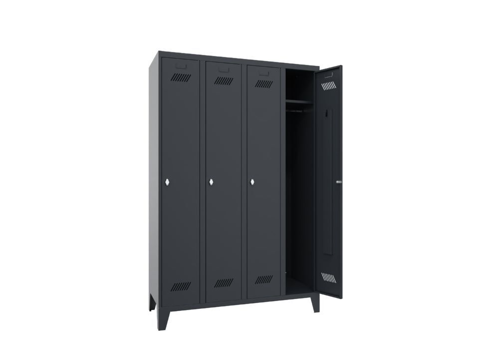 Produktbild Garderobenschrank mit Füßen, 1850x1200x500 mm, 4 Abteile, RAl 7016 bild 2
