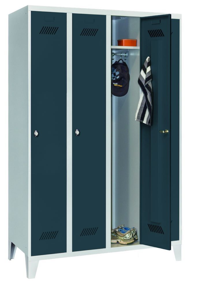 Produktbild PAVOY Garderobenschrank mit Füßen 1850x1200x500 mm 4 Abteile RAL 7035/7016