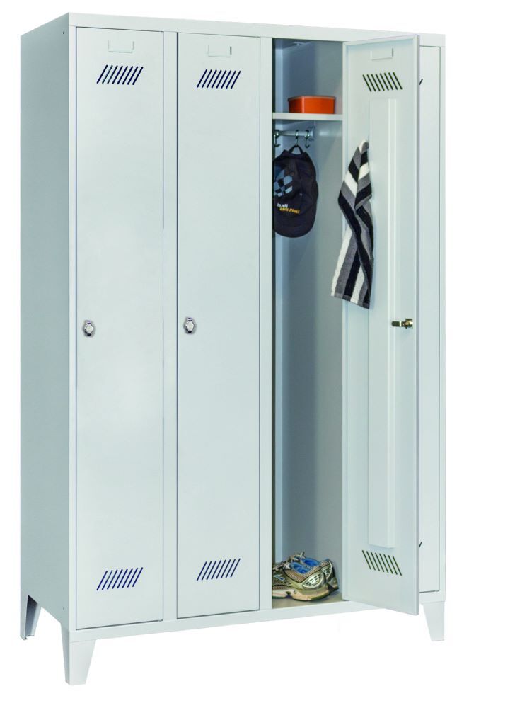 Produktbild Garderobenschrank mit Füßen, 1850x1200x500 mm, 4 Abteile, RAL 7035 bild 3