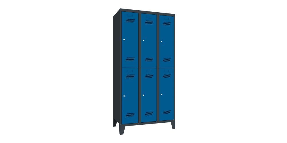 Produktbild PAVOY Garderobenschrank mit Füßen 1850x900x500 mm 6 Fächer RAL 7016/5010